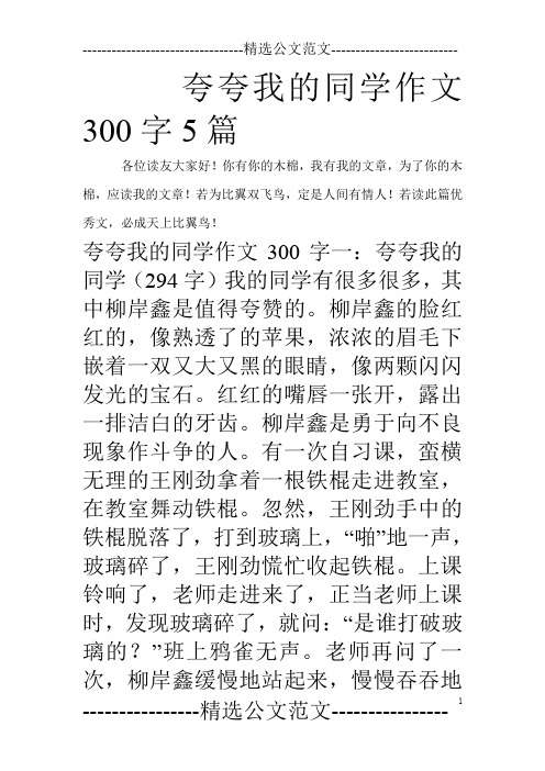 夸夸我的同学作文300字5篇_0