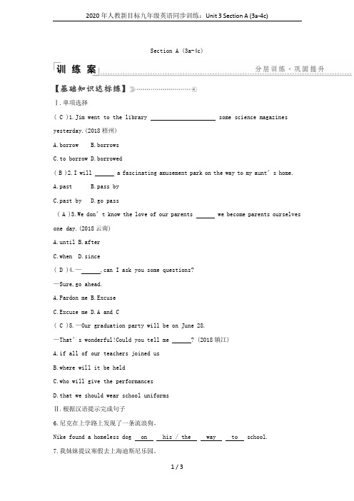 2020年人教新目标九年级英语同步训练：Unit 3 Section A (3a-4c)