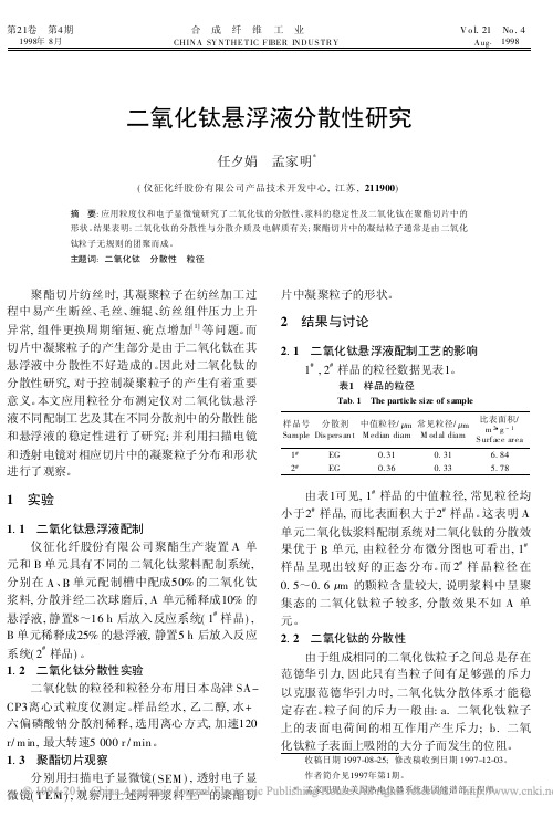 二氧化钛悬浮液分散性研究