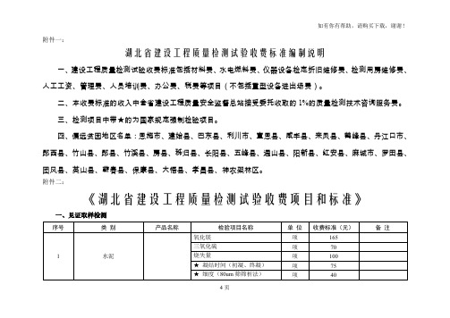 湖北省建设工程质量检测试验收费标准