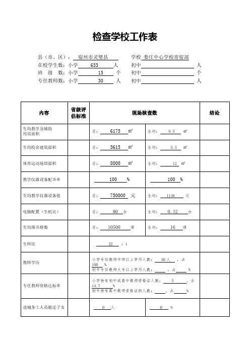 检查学校工作表