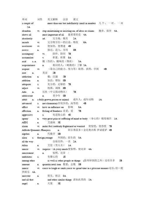 全新版上外第一册单词表(带英文释义)