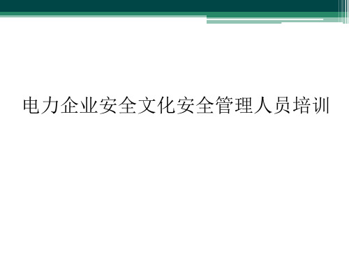 电力企业安全文化安全管理人员培训