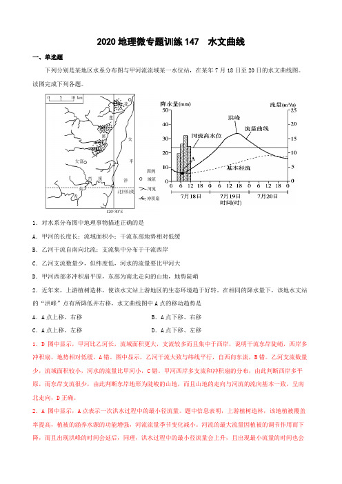 2022年高考地理热门经典微专题训练147 水文曲线 带详解