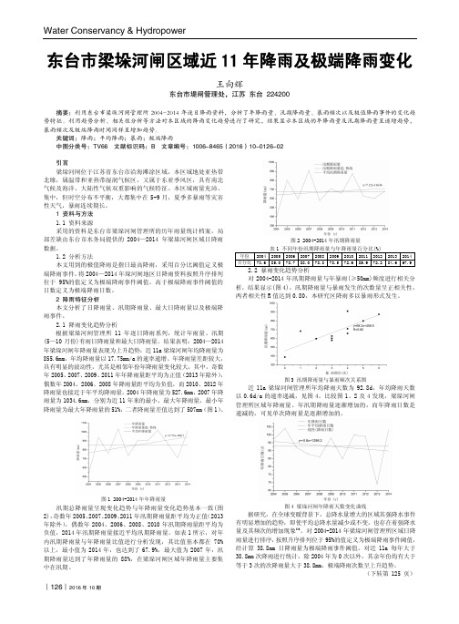 东台市梁垛河闸区域近11年降雨及极端降雨变化