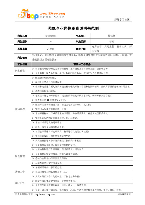 储运部经理岗位职责说明书