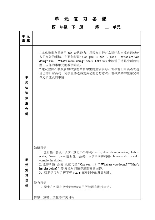 四年级下册英语unit2复习备课