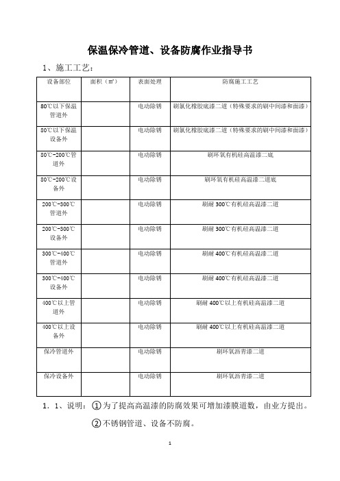 保温保冷管道,设备防腐作业指导书