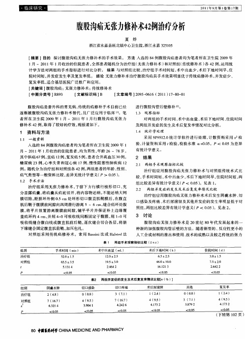 腹股沟疝无张力修补术42例治疗分析