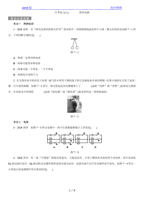 2021年物理中考专项复习(七)   简单电路