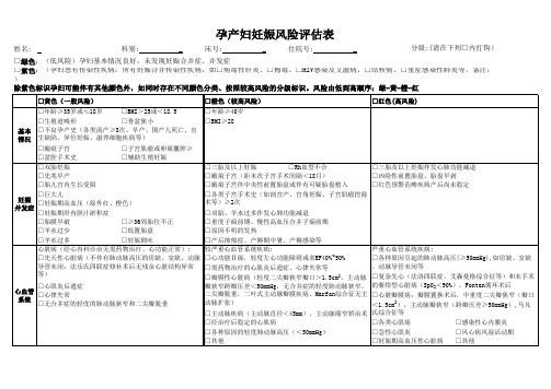 孕产妇妊娠风险评估表 修改版 