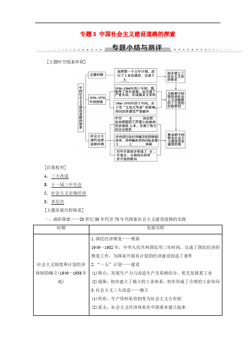 高中历史专题3中国社会主义建设道路的探索专题小结与测评学案人民版必修2 4