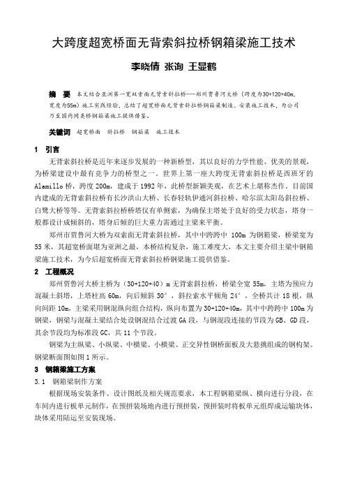 大跨度超宽桥面无背索斜拉桥钢箱梁施工技术李晓倩张询王显鹤摘