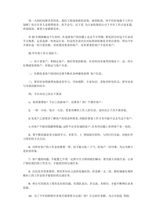 2020公司下半年工作计划范文集锦5篇