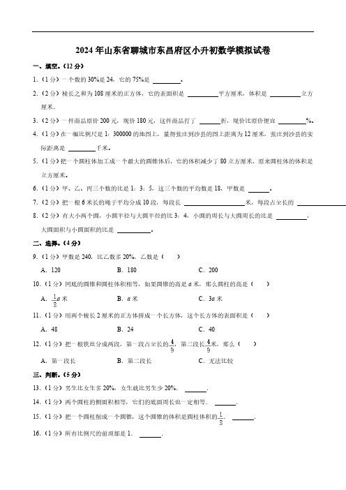 2024年山东省聊城市东昌府区小升初数学模拟试卷(含答案)