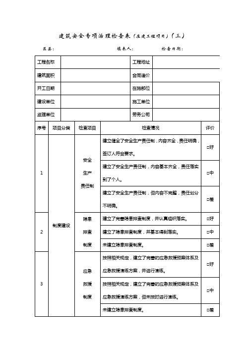 建筑安全专项治理检查表