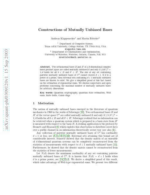 Constructions of Mutually Unbiased Bases