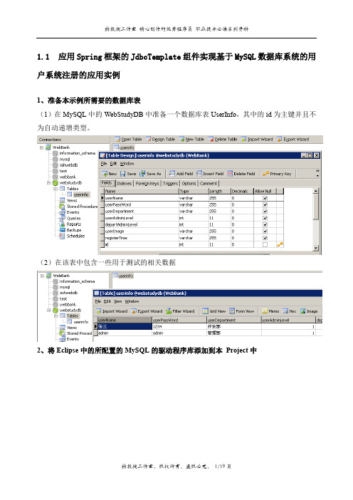 应用Spring框架的JdbcTemplate组件实现基于MySQL数据库系统的用户系统注册的应用实例