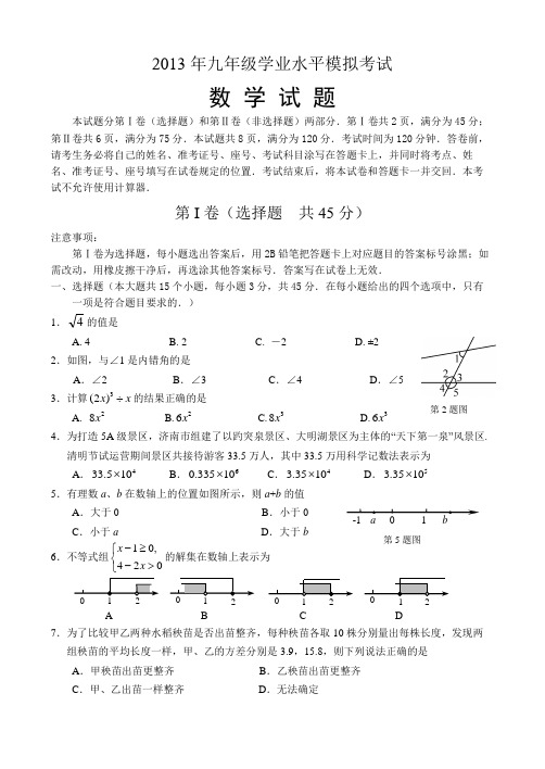 山东省济南市天桥区2013届九年级中考二模数学试题