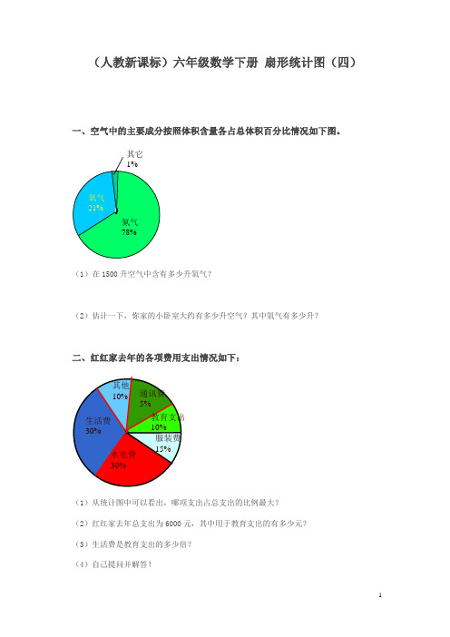 人教版六年级数学下册《 扇形统计图(一)》练习题