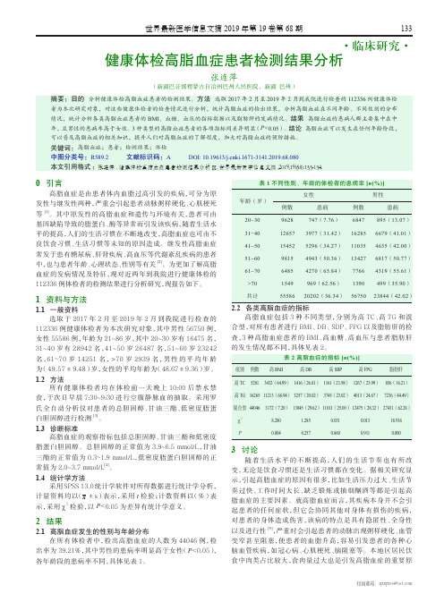 健康体检高脂血症患者检测结果分析