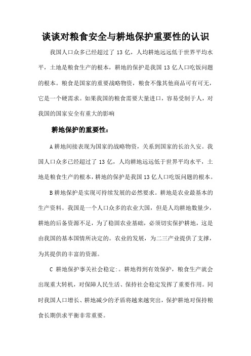 谈谈对粮食安全与耕地保护重要性的认识