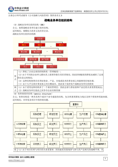 战略业务单位组织结构--注册会计师辅导《公司战略与风险管理》第四章讲义3