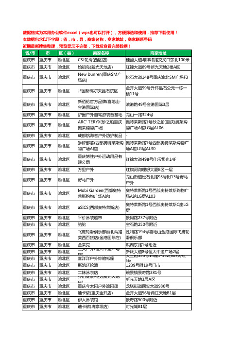 2020新版重庆市重庆市渝北区户外用品工商企业公司商家名录名单联系电话号码地址大全52家