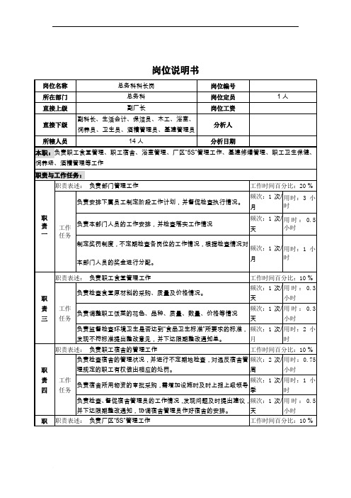 总务科长岗位说明书