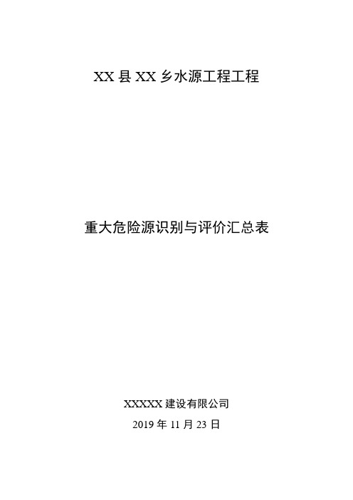 重大危险源识别与评价汇总表