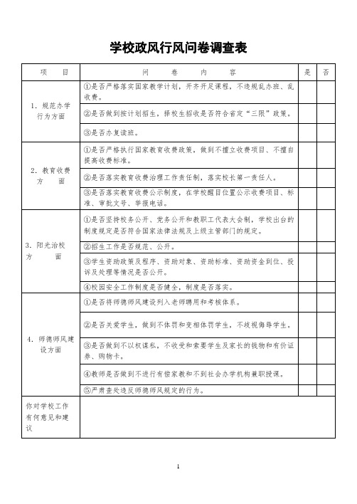 学校政风行风问卷调查表