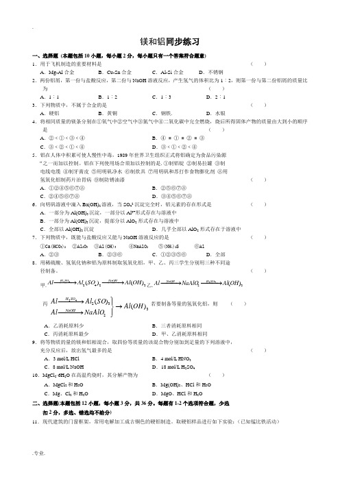 人教版高中化学第二册必修+选修镁和铝同步练习(2)