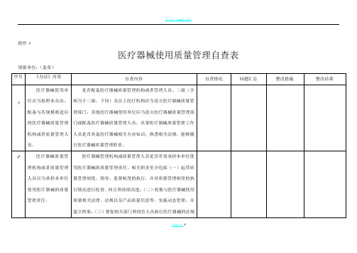 医疗器械使用质量管理自查表