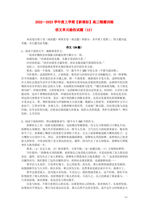 【名师精讲】2022-2023学年高三语文上学期新一轮精题训练 --作文