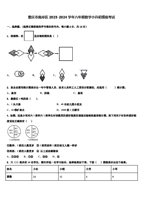 重庆市南岸区2023-2024学年六年级数学小升初摸底考试含解析