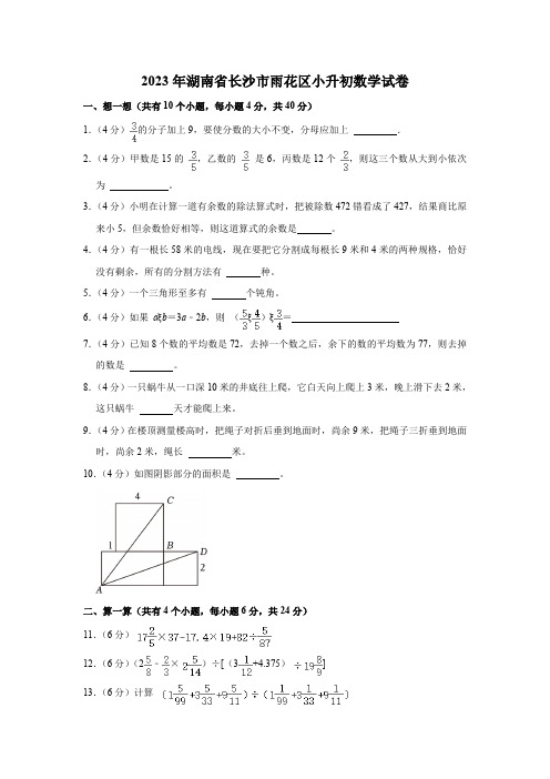 2023年湖南省长沙市雨花区小升初数学试卷(含答案)