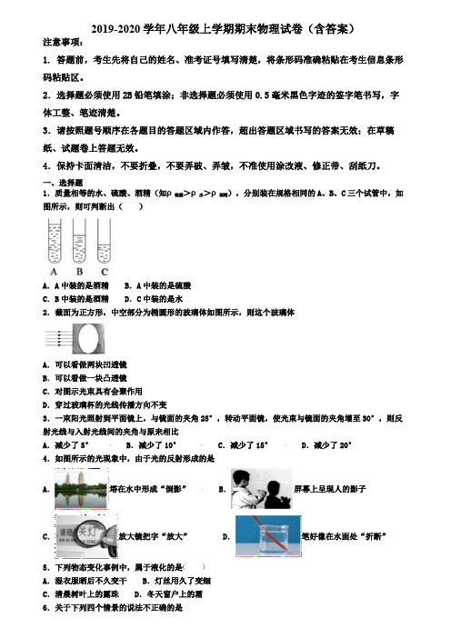 山东省泰安市2019-2020学年物理八年级上学期期末检测试题