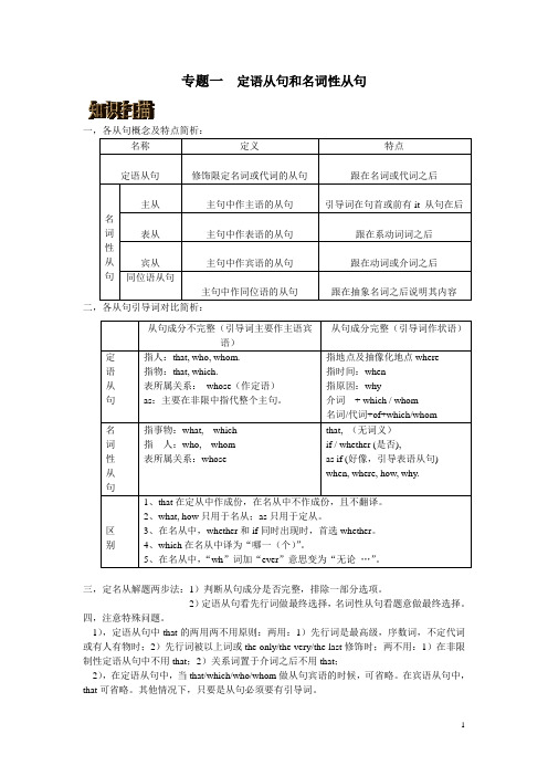 专题1 定语从句和名词性从句