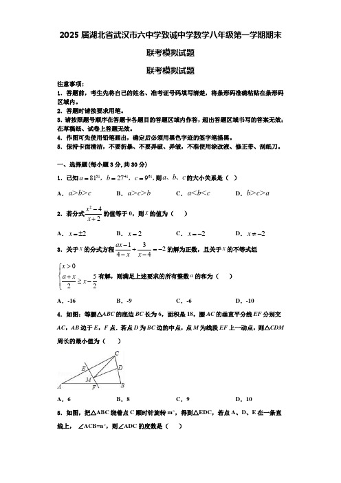 2025届湖北省武汉市六中学致诚中学数学八年级第一学期期末联考模拟试题含解析