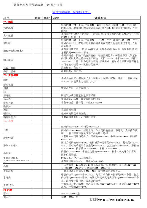 装修预算清单