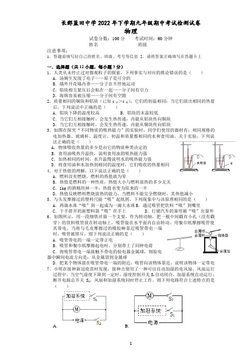 2022年下学期九年级物理期中试卷