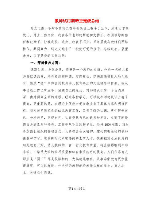 教师试用期转正定级总结(4篇)