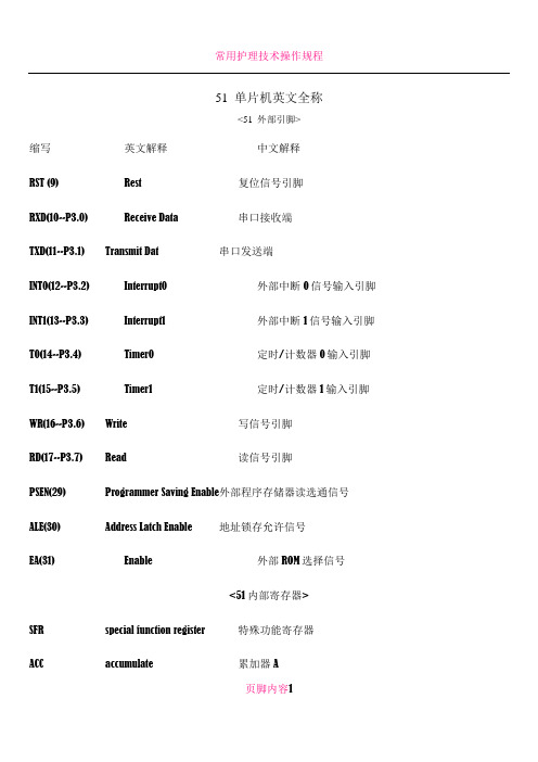 51 单片机寄存器中英文全称对照