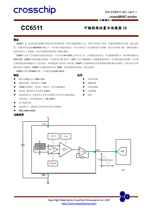 CC6511高性能单端输出线性霍尔传感器IC说明书