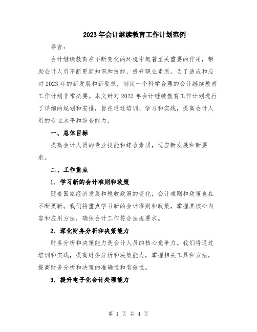 2023年会计继续教育工作计划范例