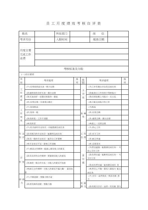 绩效考核员工自评表范文终