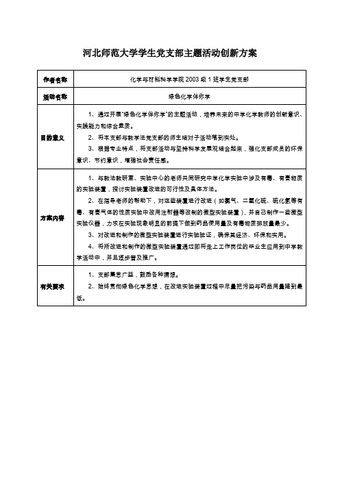 河北师范大学学生党支部主题活动创新方案