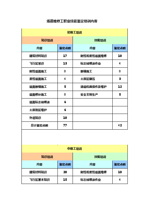 民航机场场道维修工职业技能鉴定考试大纲