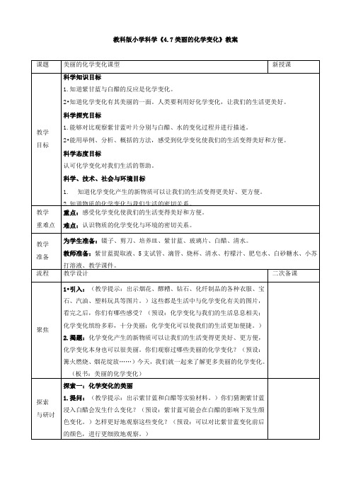 小学科学《美丽的化学变化》教案、教学设计与同步练习