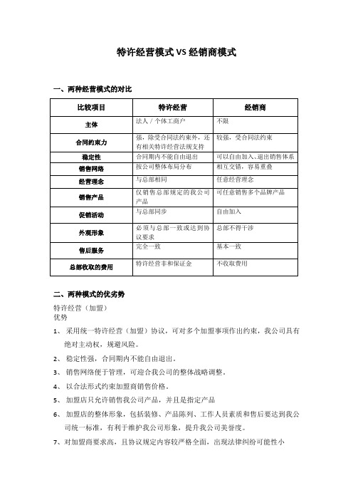 特许经营和经销商经营对比